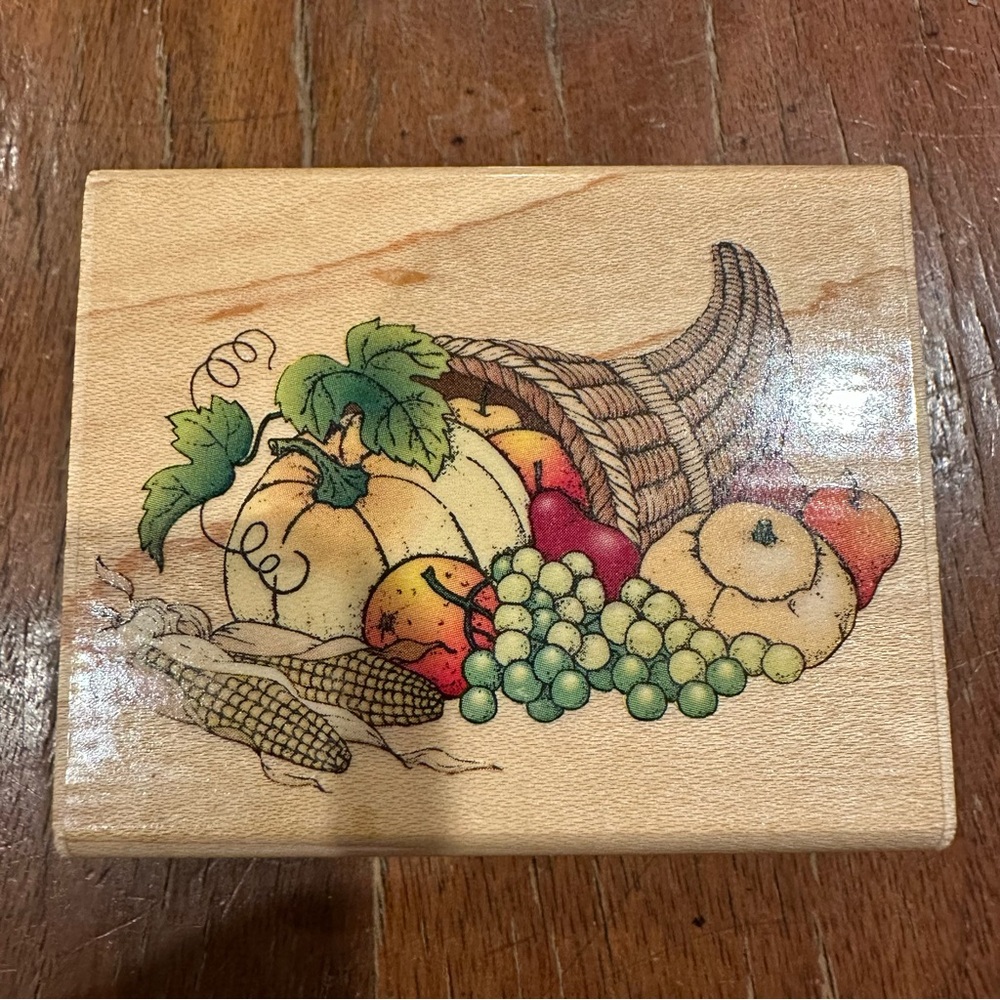 Harvest Cornucopia Wooden Rubber Stamp